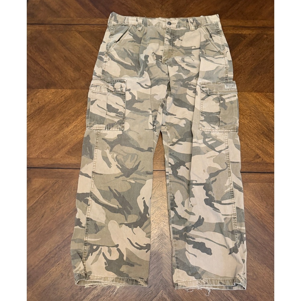 Wrangler Mens Desert Camo Cargo Pants Relaxed Fit 32x27 Camouflage Distressed
